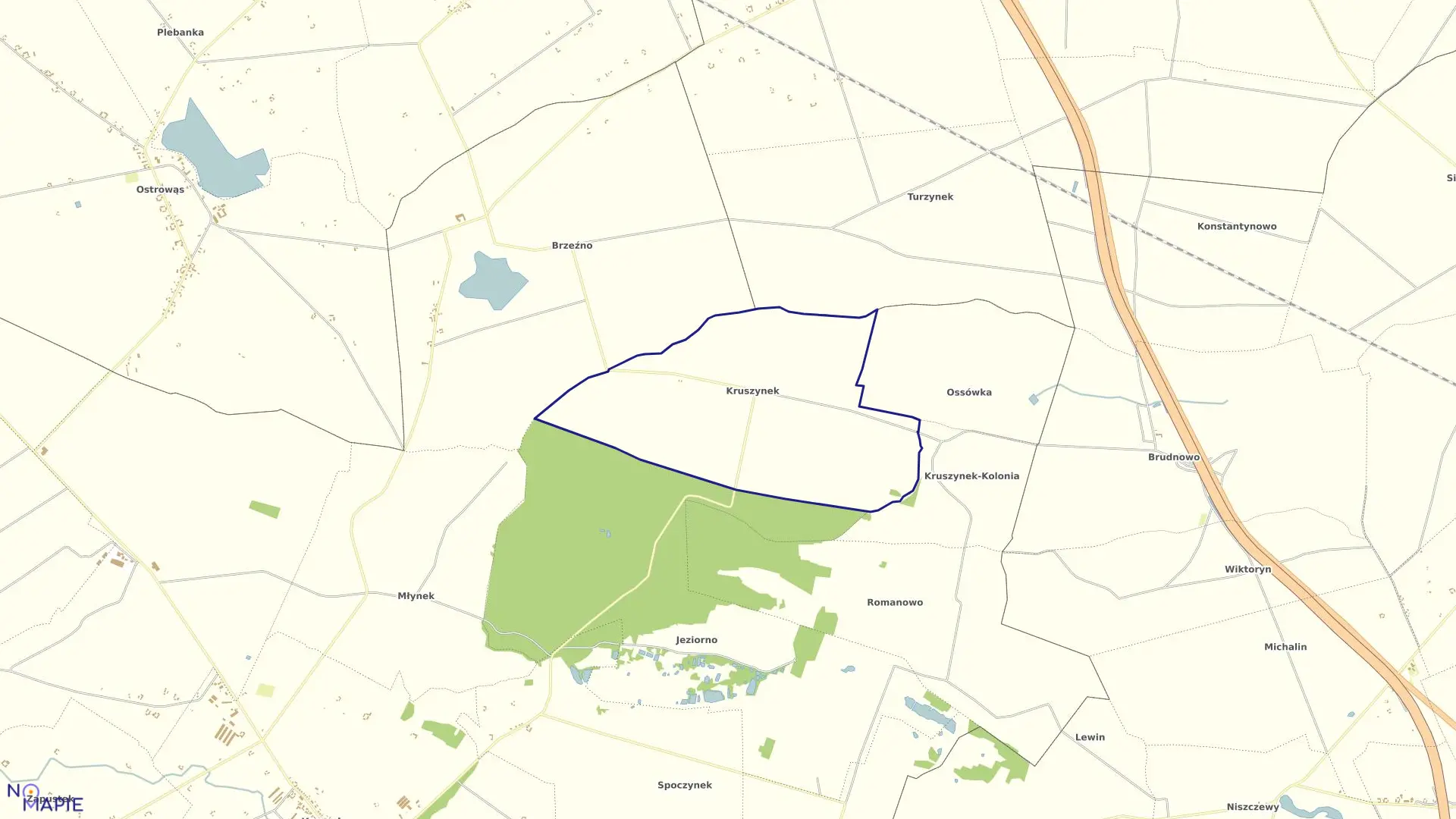 Mapa obrębu Kruszynek w gminie Koneck
